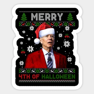 Merry 4th Of Halloween Funny Joe Biden Christmas Ugly Sweater Sticker